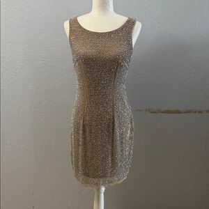 Alexia Admor Shimmering beads Tan Mini Dress